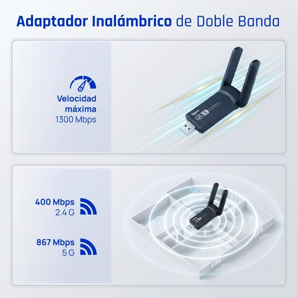 iggual Adaptador USB Wifi 1300 Mbps dual 2.4 g / 5 g